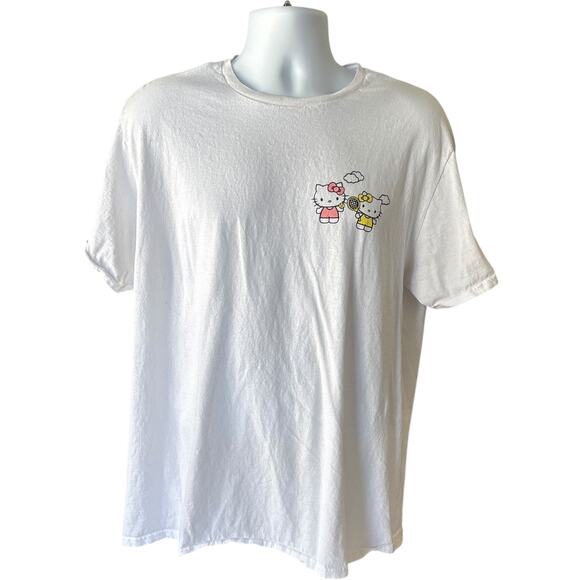 Sanrio Hello Kitty & Mimmy Tennis Comic Graphic T-Shirt White XL Kawaii - Picture 1 of 6